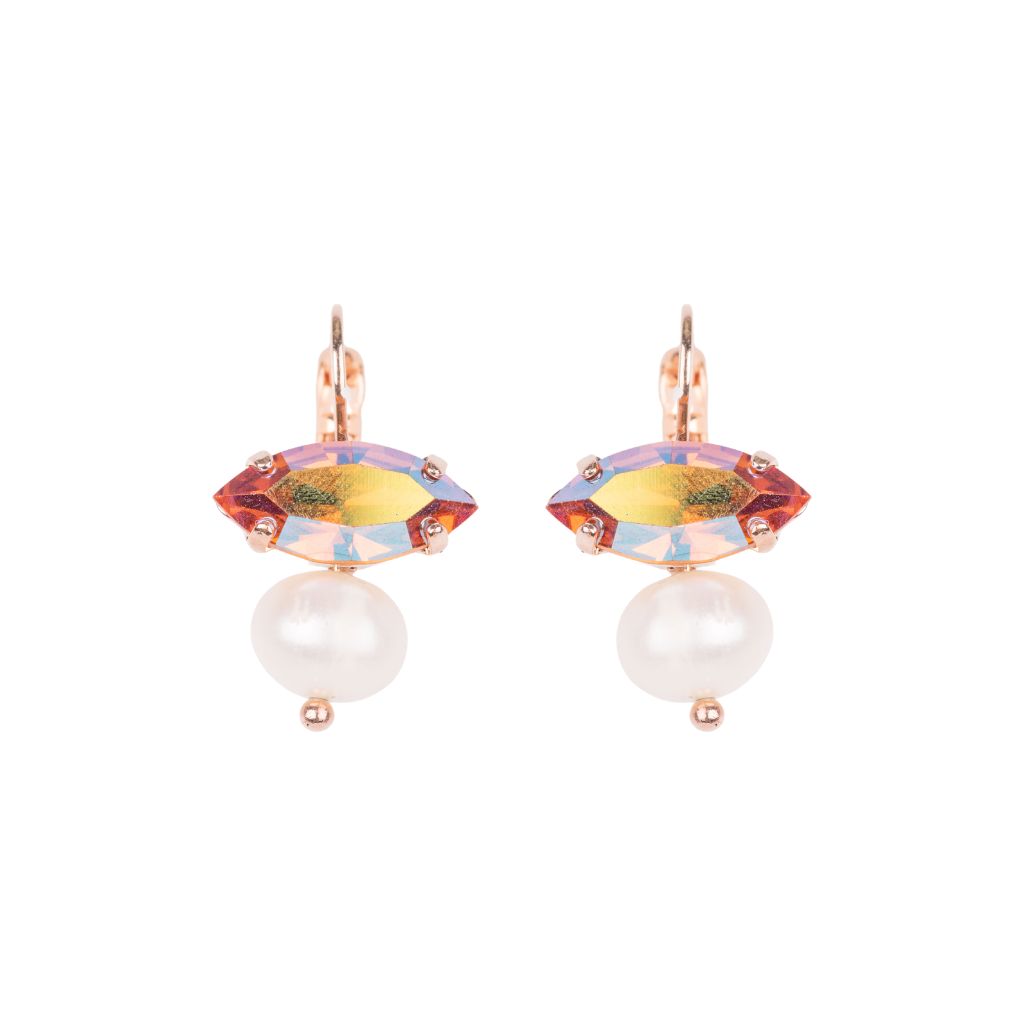 Large Marquise Earring with Pearl Drop in "Aurora Topaz" (Choose Your Plating)
