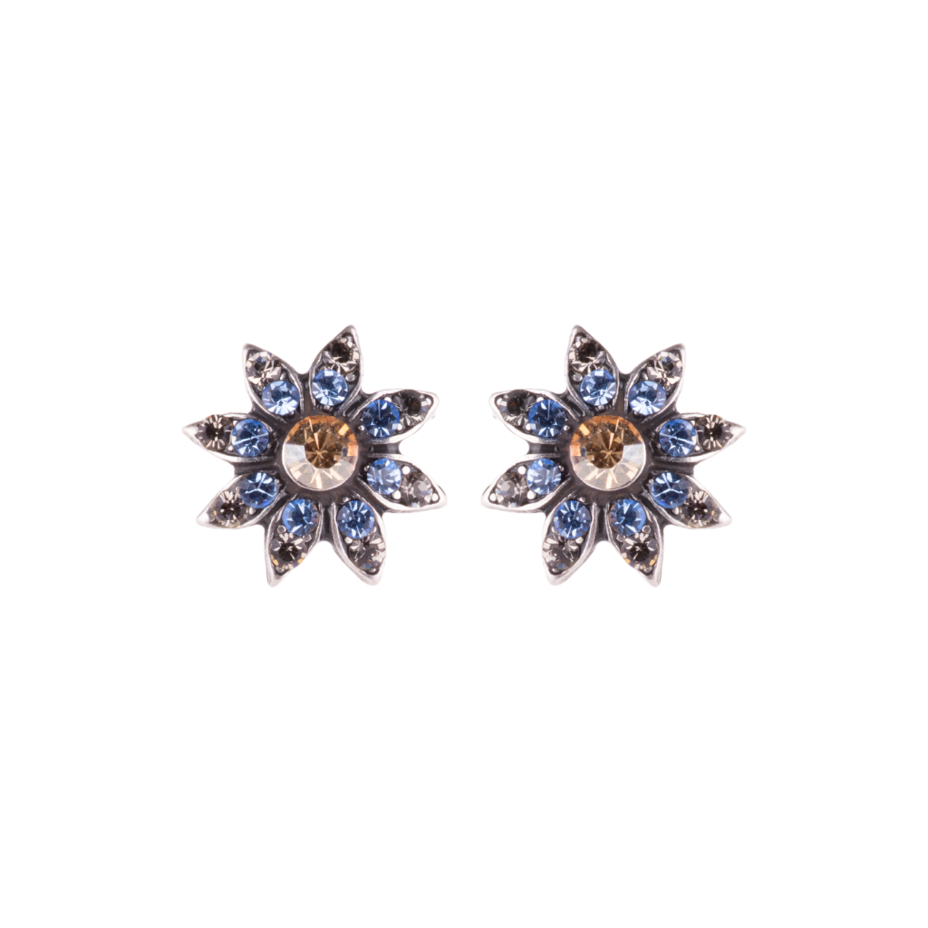 Flower Stud Earrings in "Morning Mist" - Antique Silver