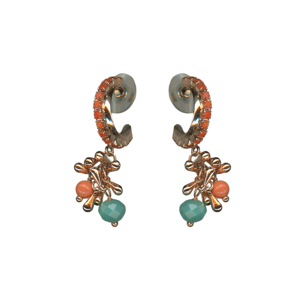 Hoop Earrings with Charm Dangle in "Mythical Dusk" - Rose Gold