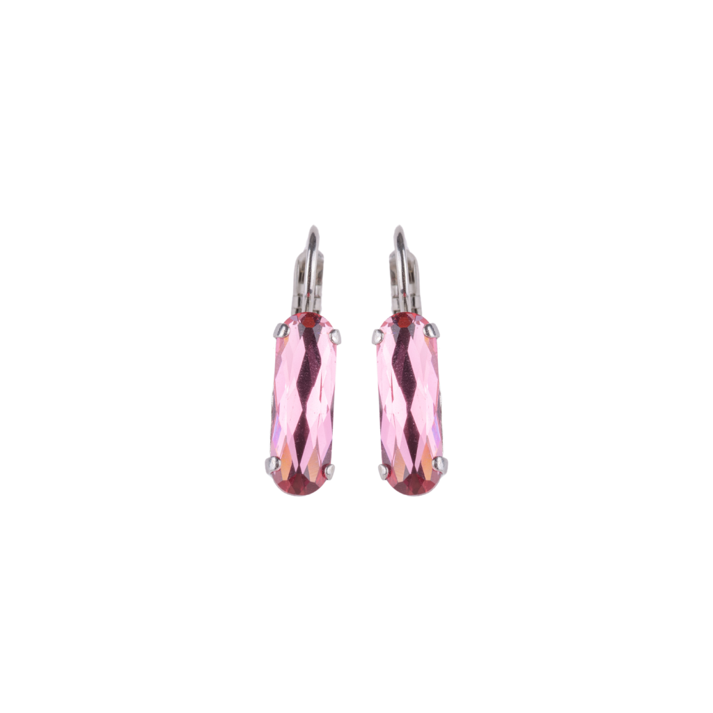 Long Oval Single Leverback Earring  in "Rose" - Rhodium