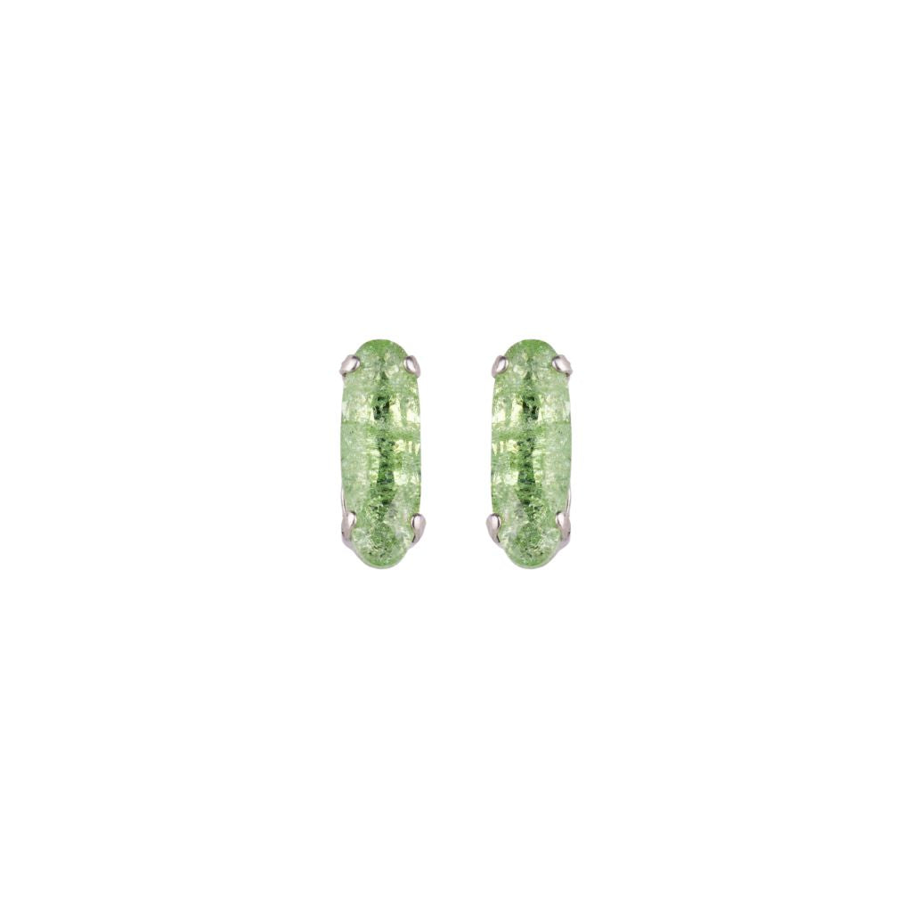 Long Oval Single Post Earring  in "Peridot" - Rhodium