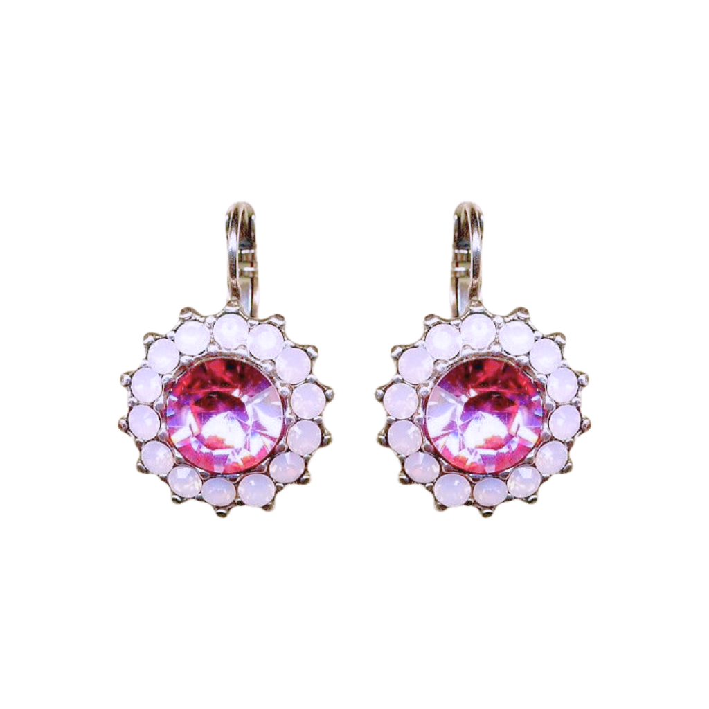 Extra Luxurious Rosette Leverback Earrings in "Light Rose" - Antique Silver