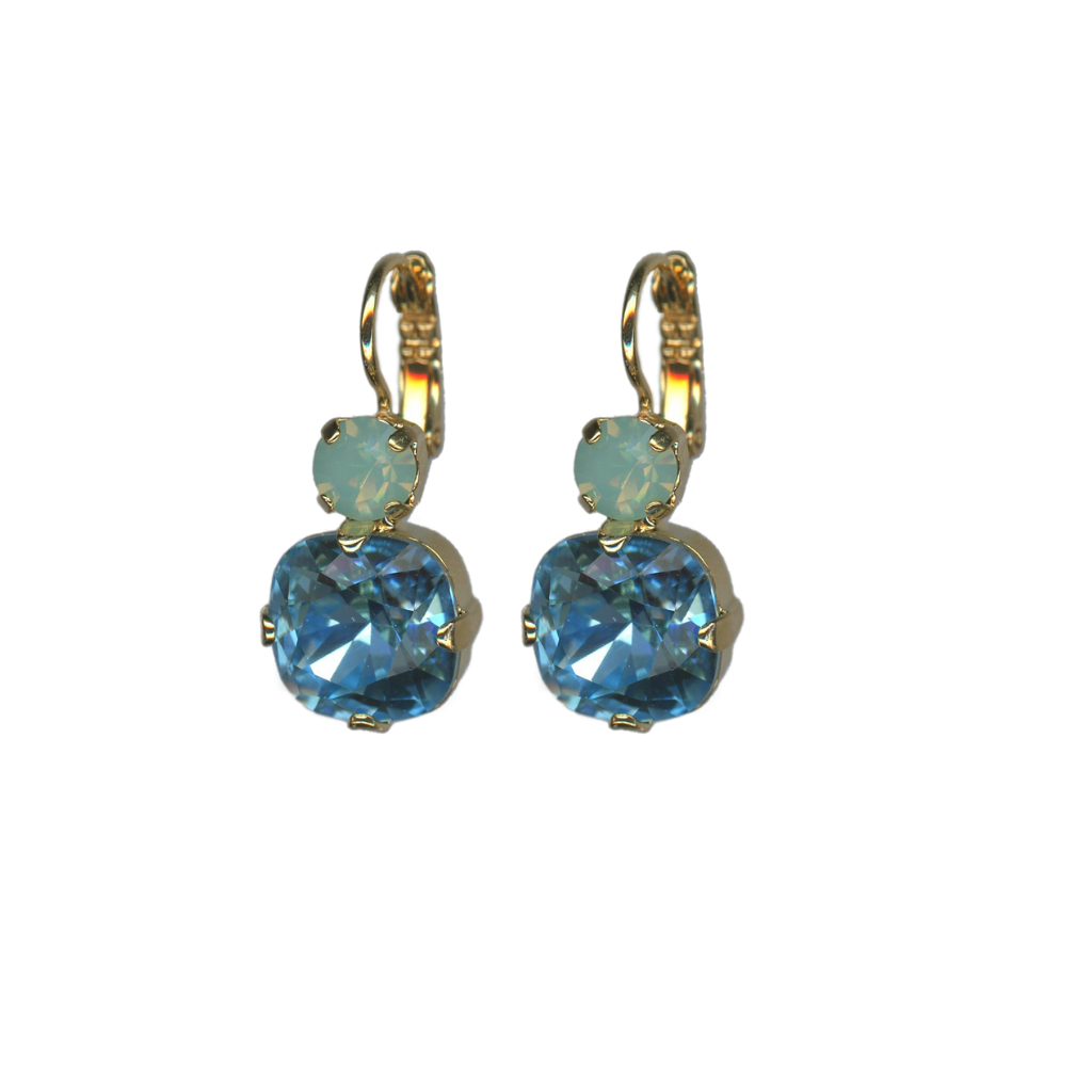 Double Round & Cushion Leverback Earrings in "Forget Me Not" *Custom*