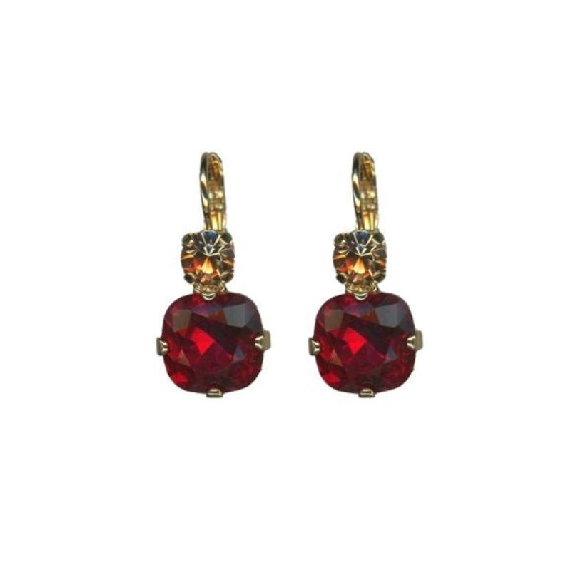 Double Round and Cushion Cut Leverback Earrings in "Bonfire" *Custom*