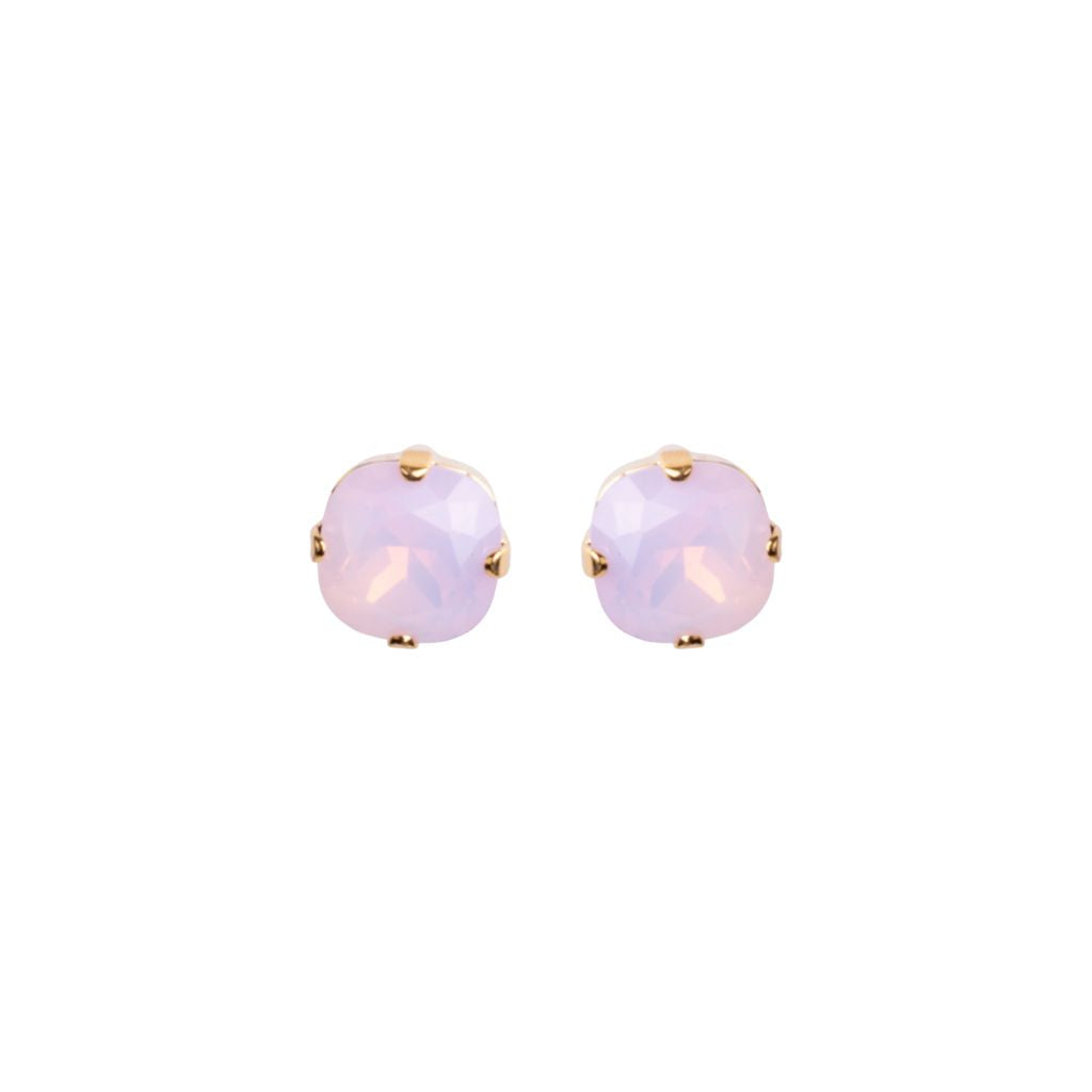 Cushion Cut Bridal Post Earrings in "Rose Water Opal" - Yellow Gold