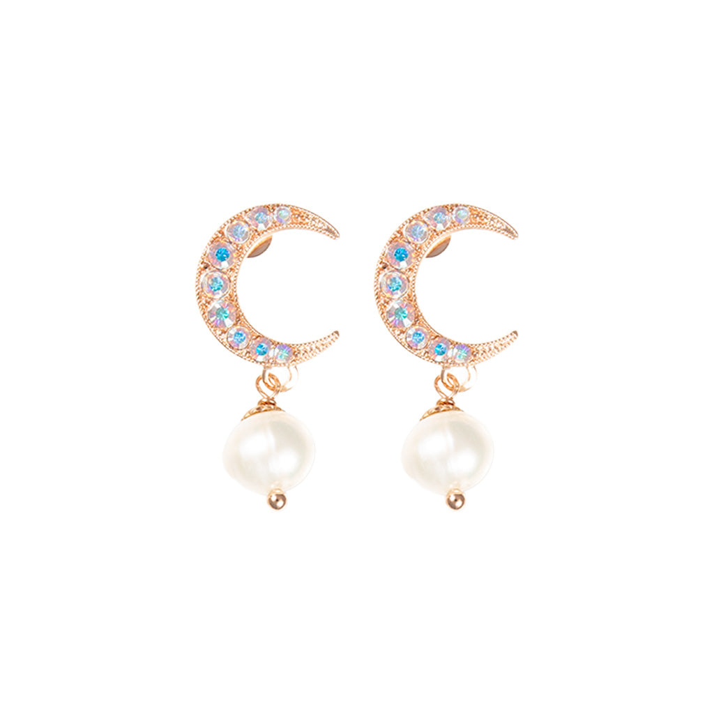 Moon With Dangle Earring in "Clear Pearl" - Rhodium