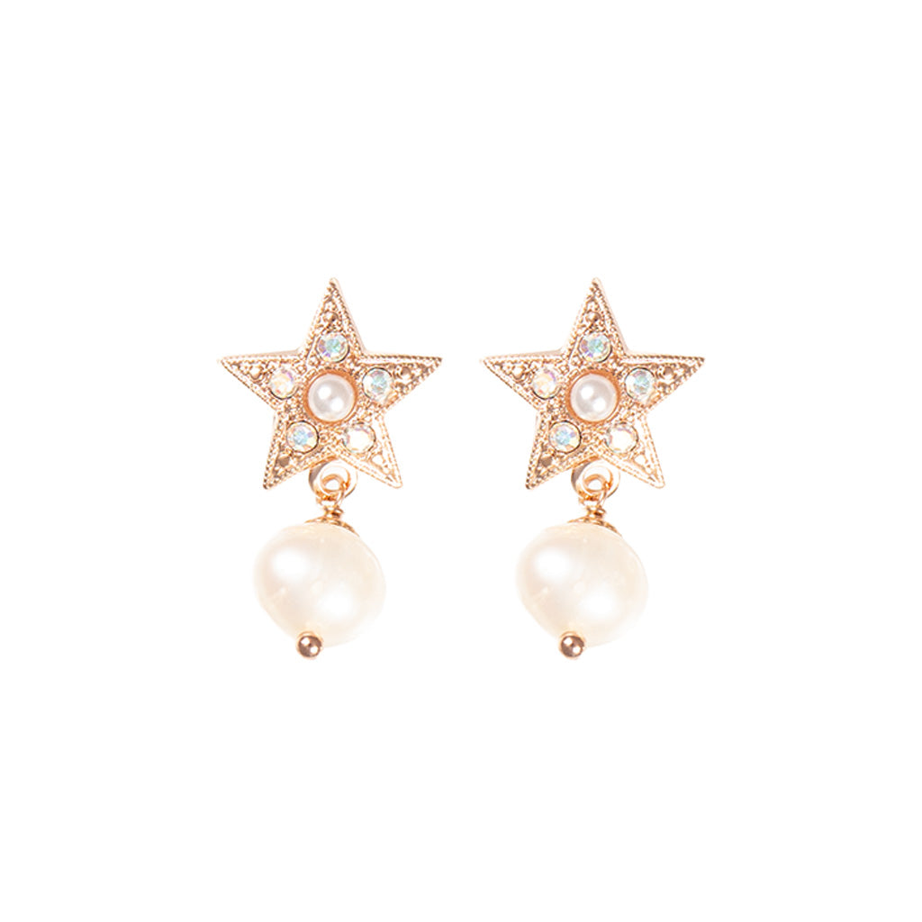 Star With Dangle Earring in "Clear Pearl" - Rhodium