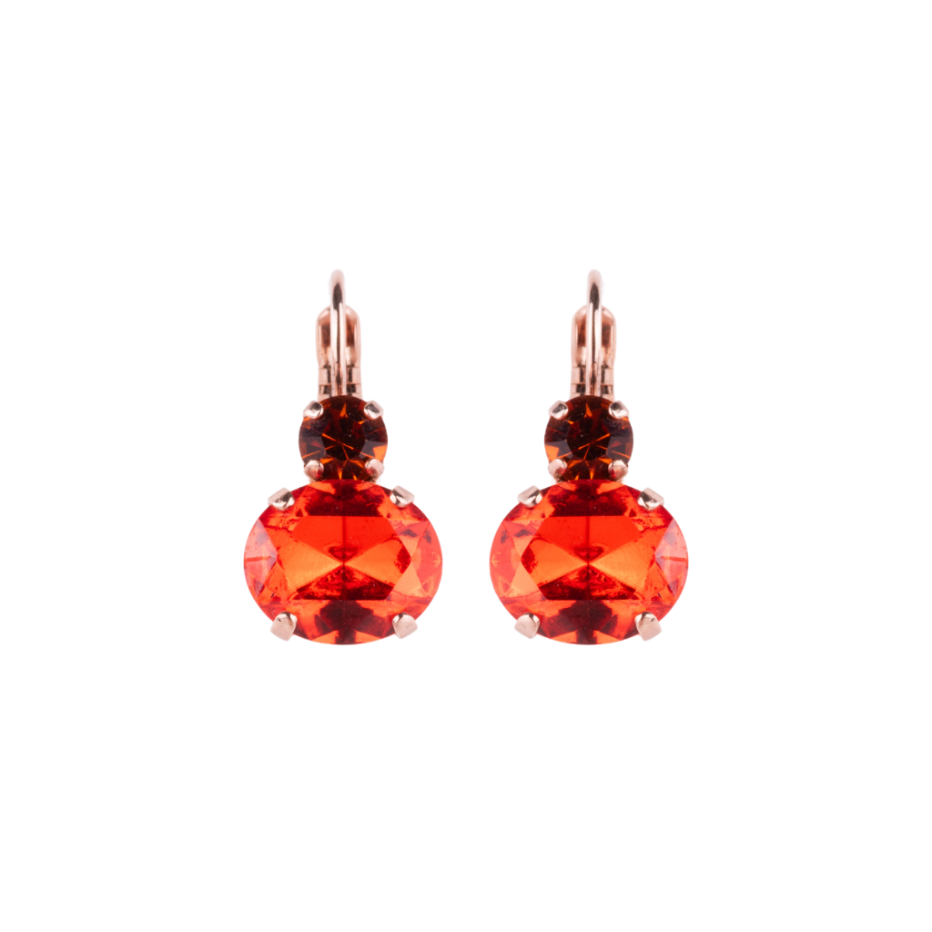 Medium Double Oval Stone Leverback Earrings "Pumpkin Spice" - Rose Gold