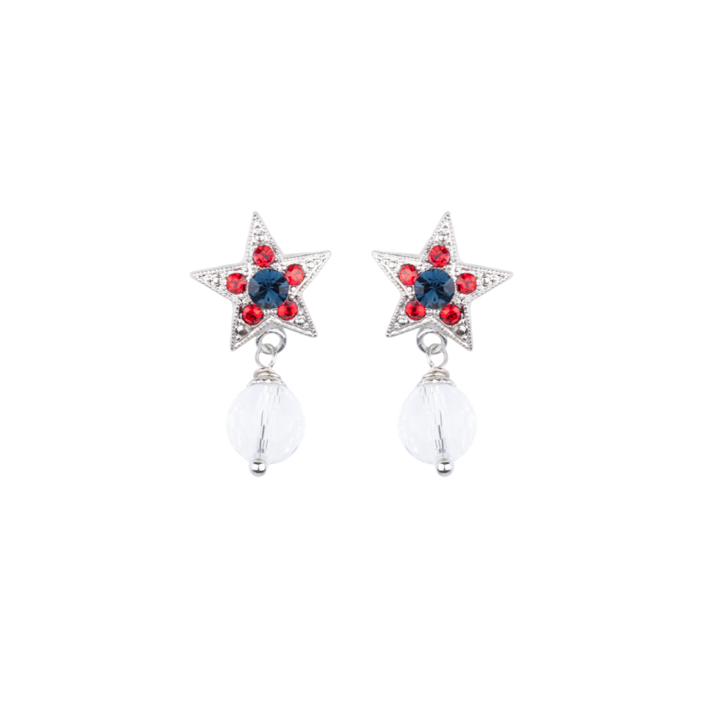 Petite Star Earring With Dangle in "Americana" - Rhodium