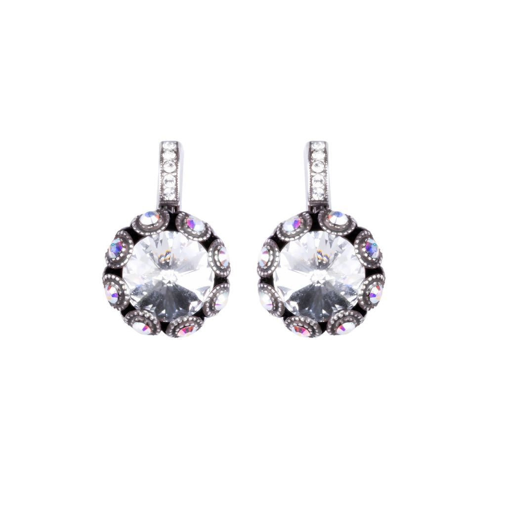 Extra Luxurious Decorated Leverback Earring in "Clear" - Antique Silver