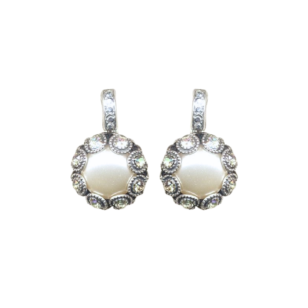 Large Embellished Rivoli Leverback Earrings in "Casablana" - Antique Silver