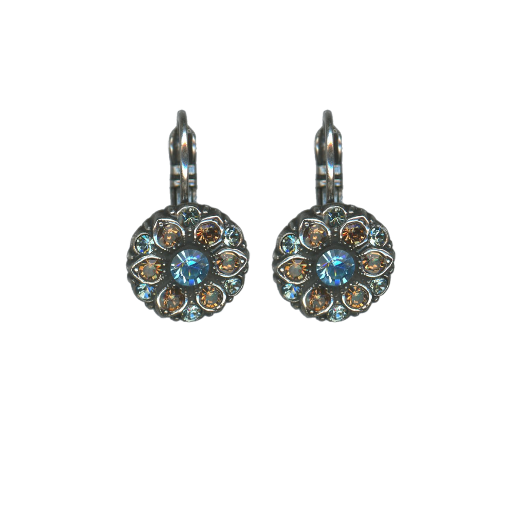 Medium Guardian Angel Leverback Earrings in "Forget-Me-Not" - Yellow Gold