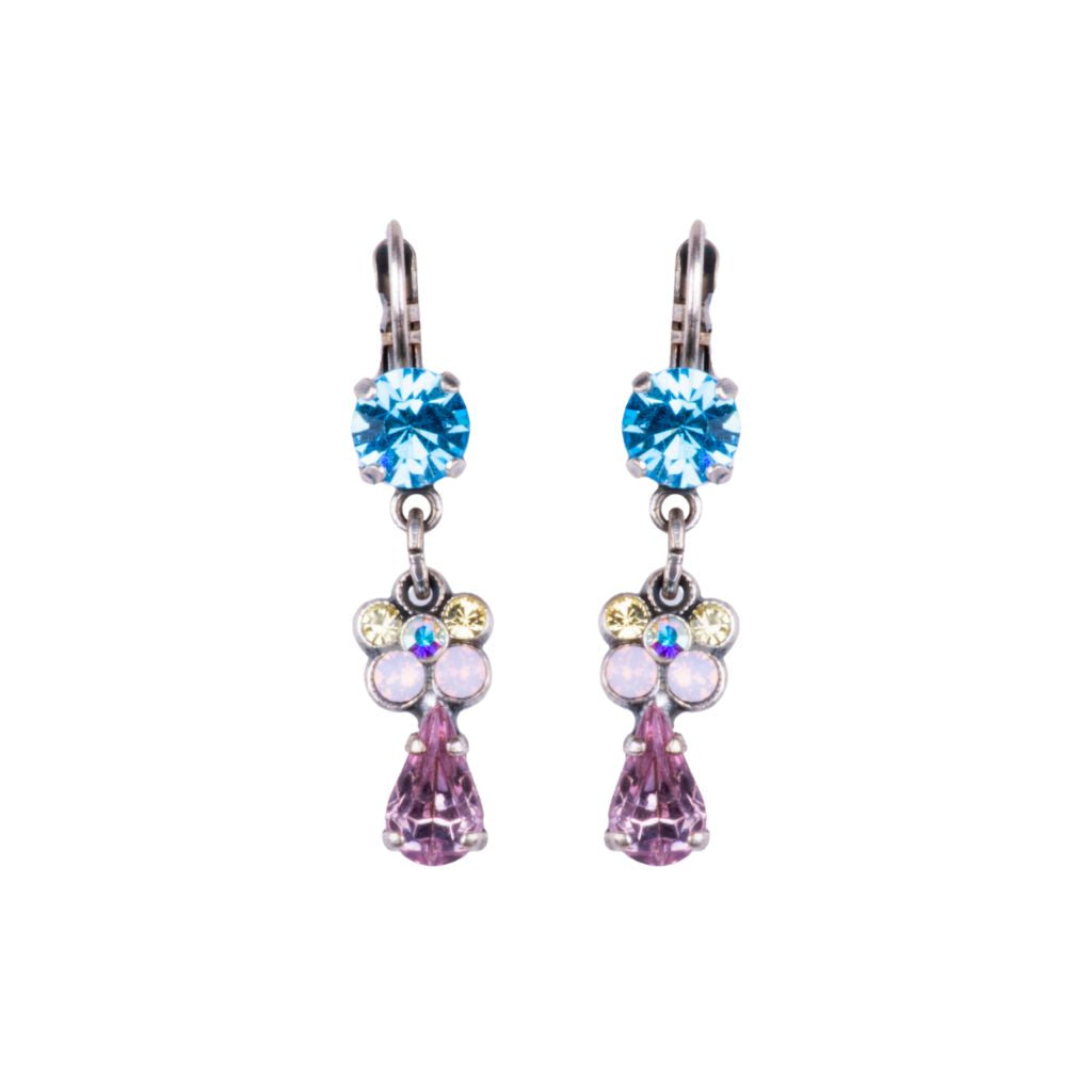 Medium Flower Dangle Earrings in "Coco" - Antique Silver