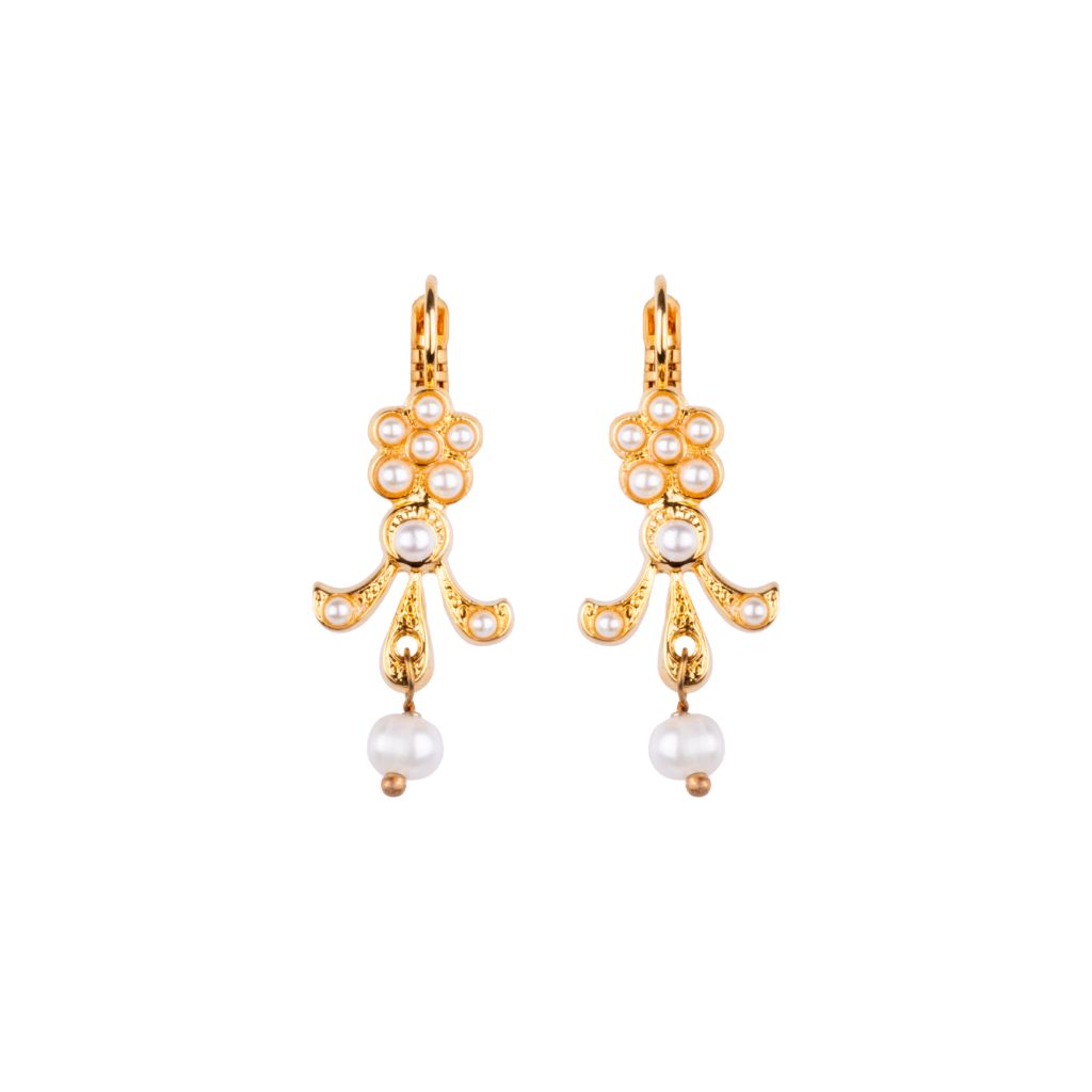 Medium Flower Filigree Earrings in "Pearl" - Yellow Gold