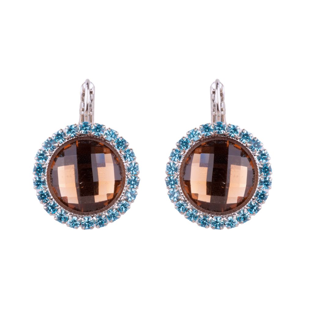 Extra Luxurious Halo Earrings in "Smoked Aquamarine" - Rhodium