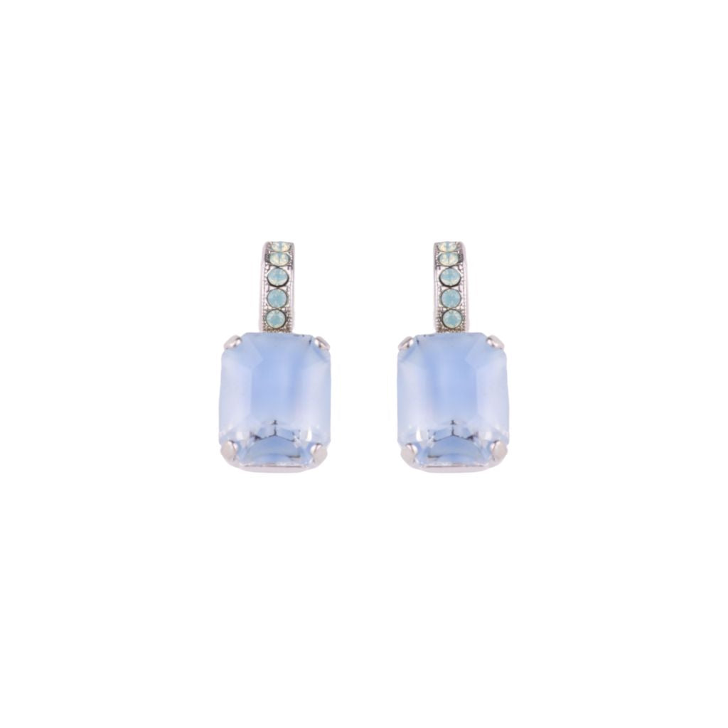 Embellished Emerald Leverback Earrings in "Giver Blue Opal" - Rhodium