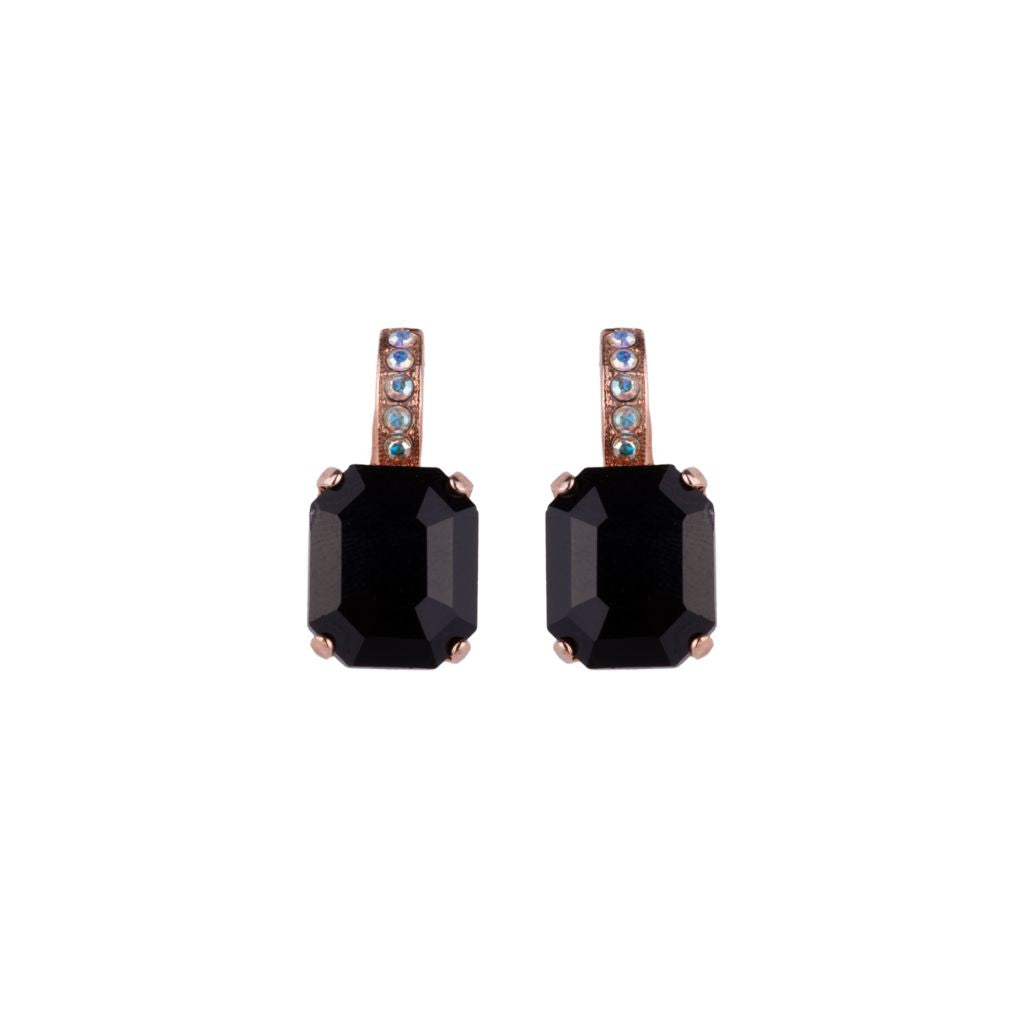 Embellished Emerald Leverback Earrings in "Obsidian Shores" - Rose Gold