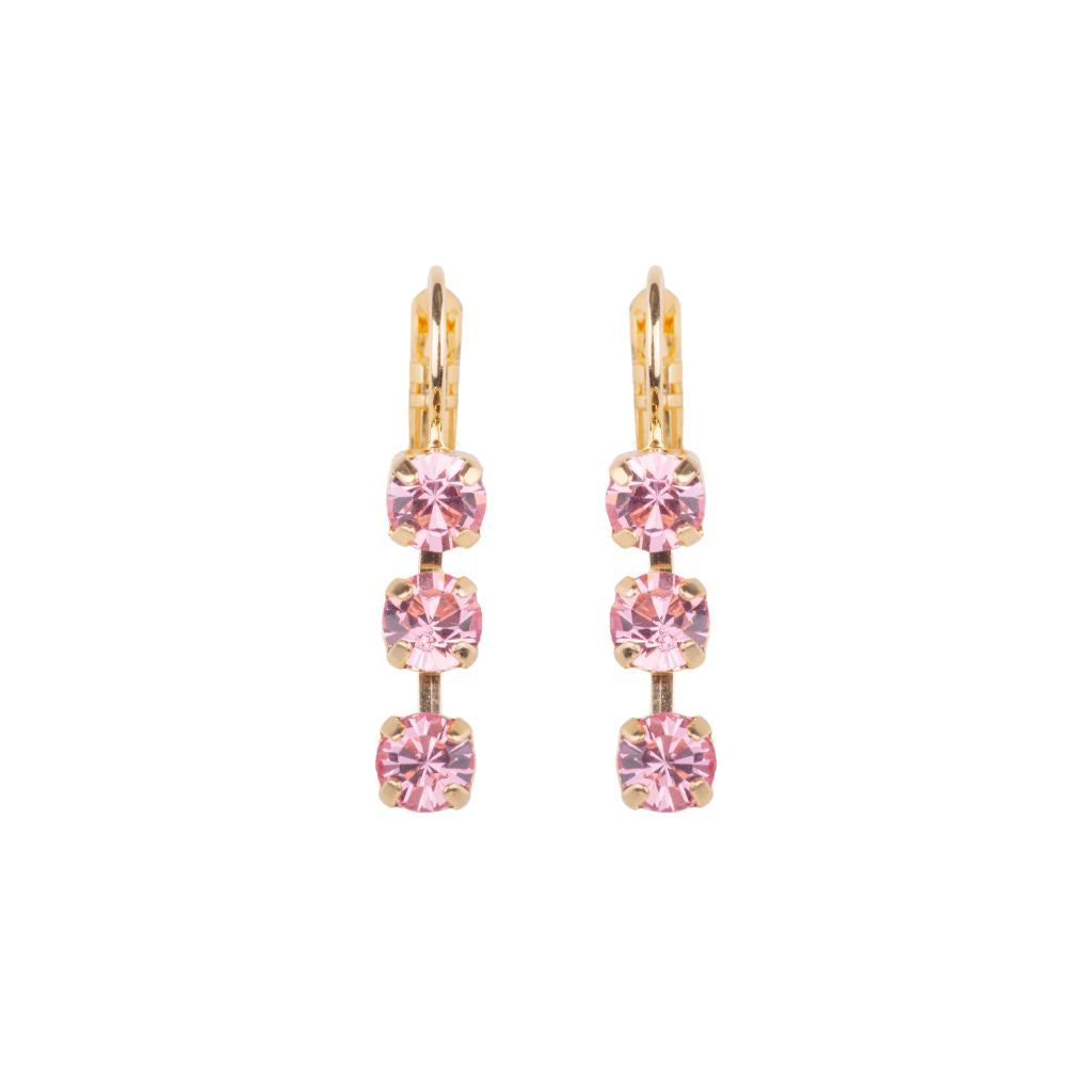 Petite Three Stone Earrings in "Light Rose" - Yellow Gold