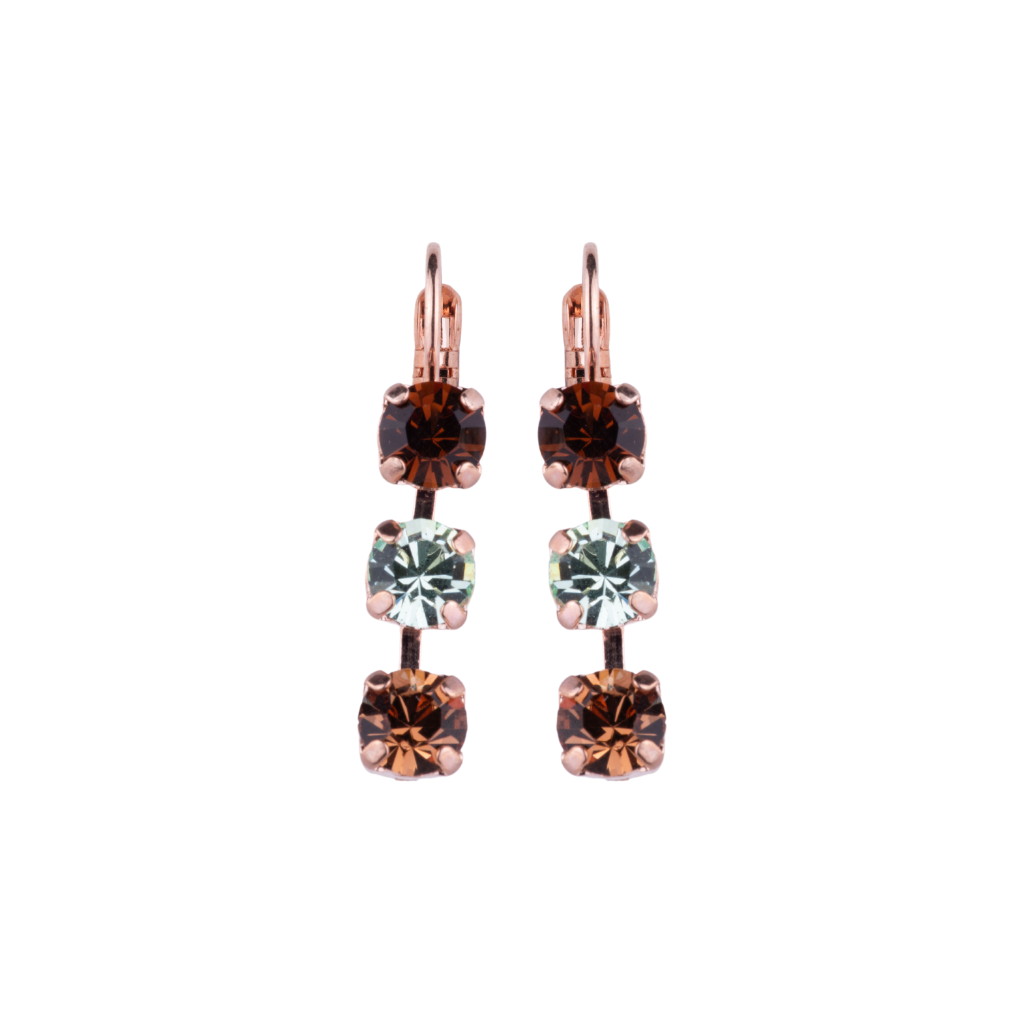 Petite Three Stone Leverback Earrings in "Terra" - Rose Gold