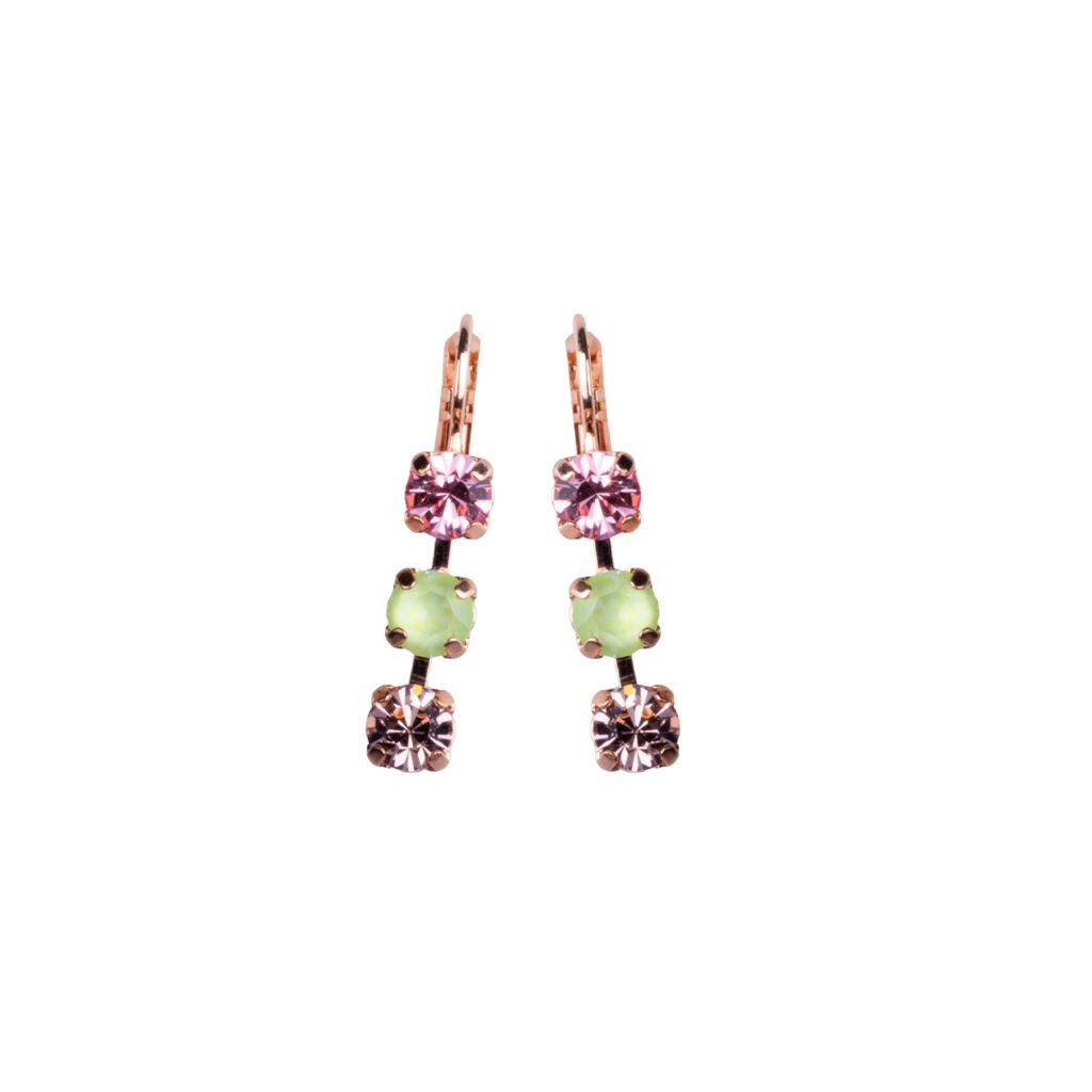 Small Three Stone Earrings in "Parasol" - Rose Gold