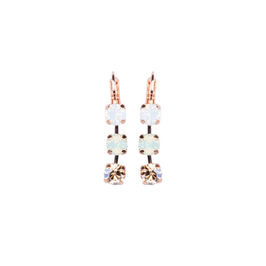 Small Three Stone Earrings in "Seaglass" - Rose Gold