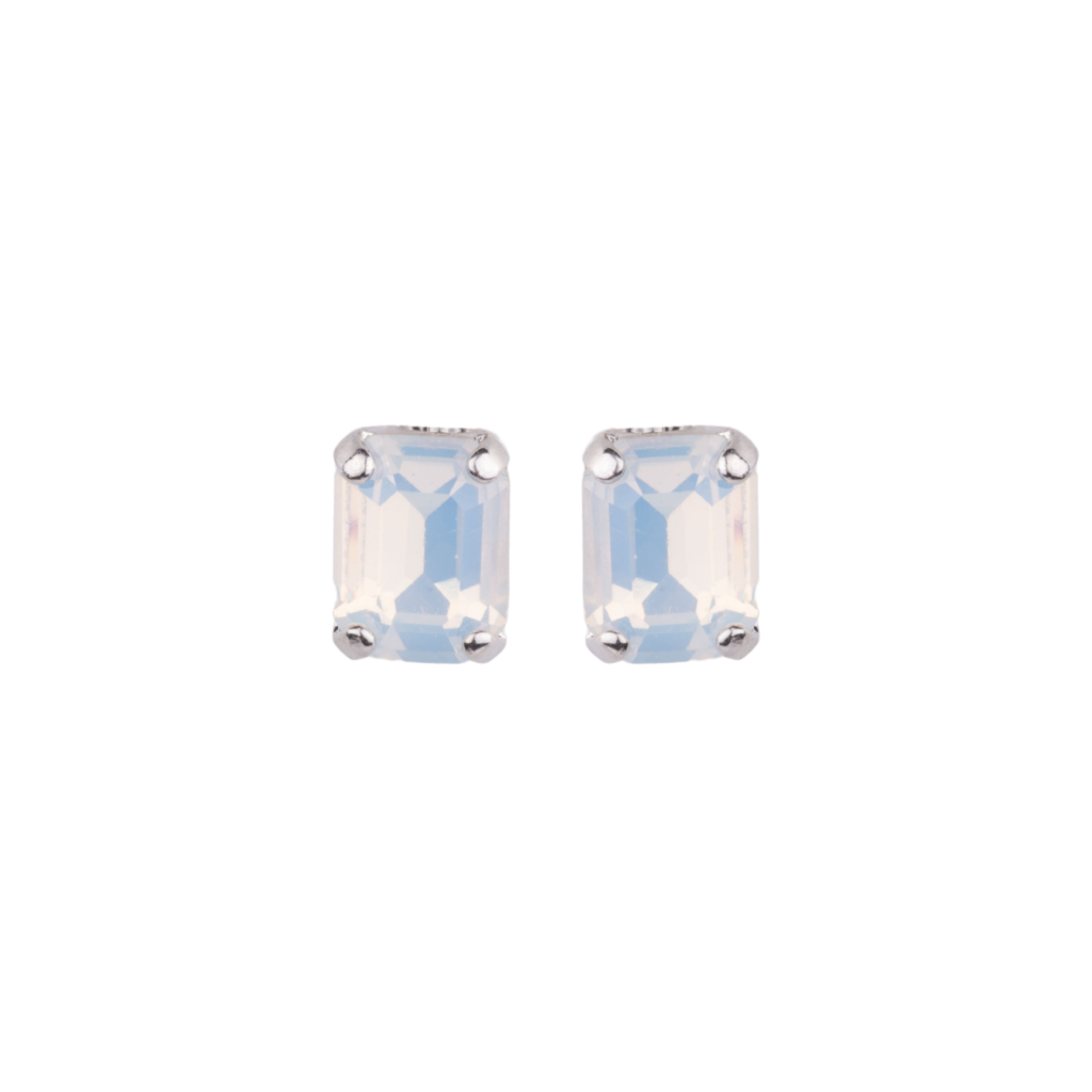 Petite Emerald Earrings in "White Opal" - Rhodium