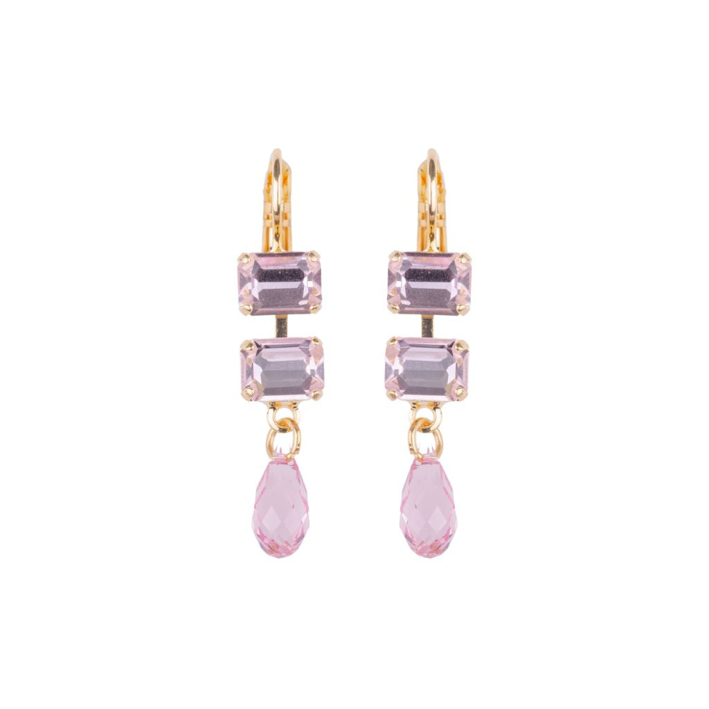 Petite Emerald Earrings with Briolette in "Light Rose" - Yellow Gold