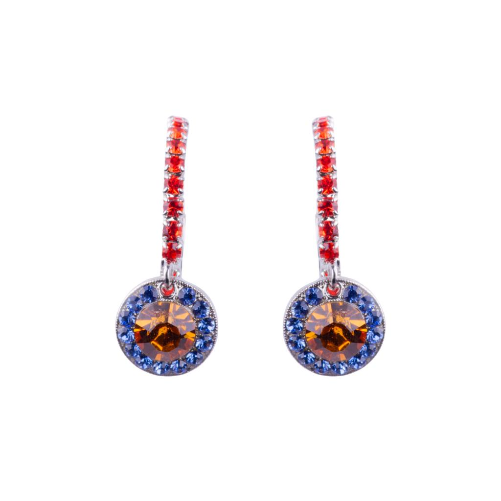 Hoop Earrings with Round Dangle in "Kaleidoscope" - Rhodium