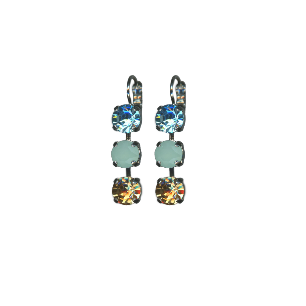 Medium Three Stone Leverback Earrings in "Forget Me Not" *Custom*