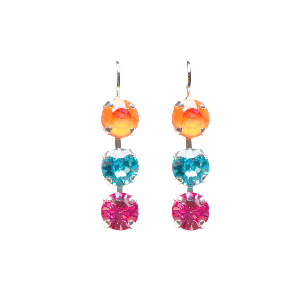 Medium Three Stone Earrings in "Coral Cove" - Rhodium