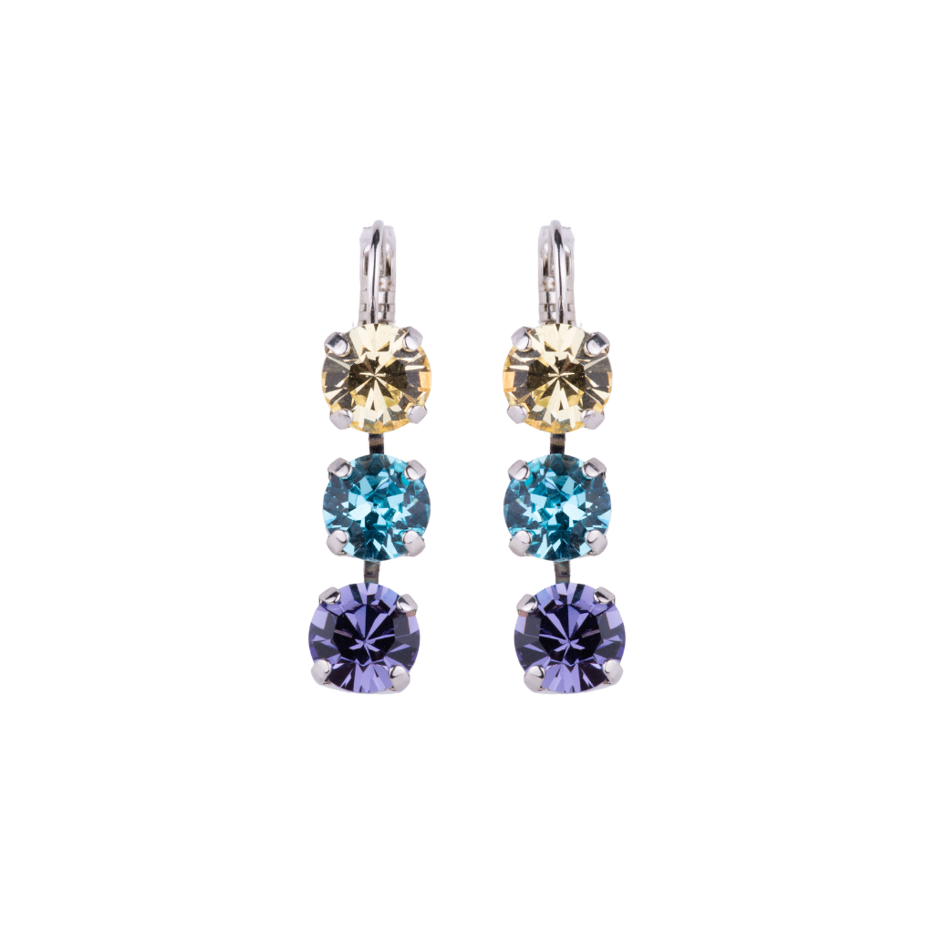 Medium Three Stone Leverback Earrings in "Vineyard Veranda" - Rhodium