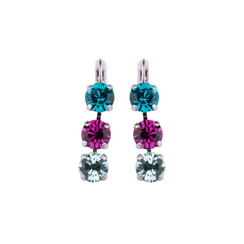 Medium Three Stone Leverback Earrings in "Kaleidoscope" - Rhodium