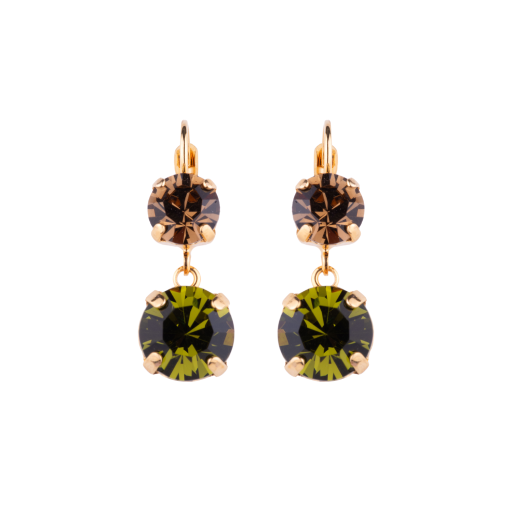 Medium Two Stone Leverback Earrings in "Evergreen" - Yellow Gold