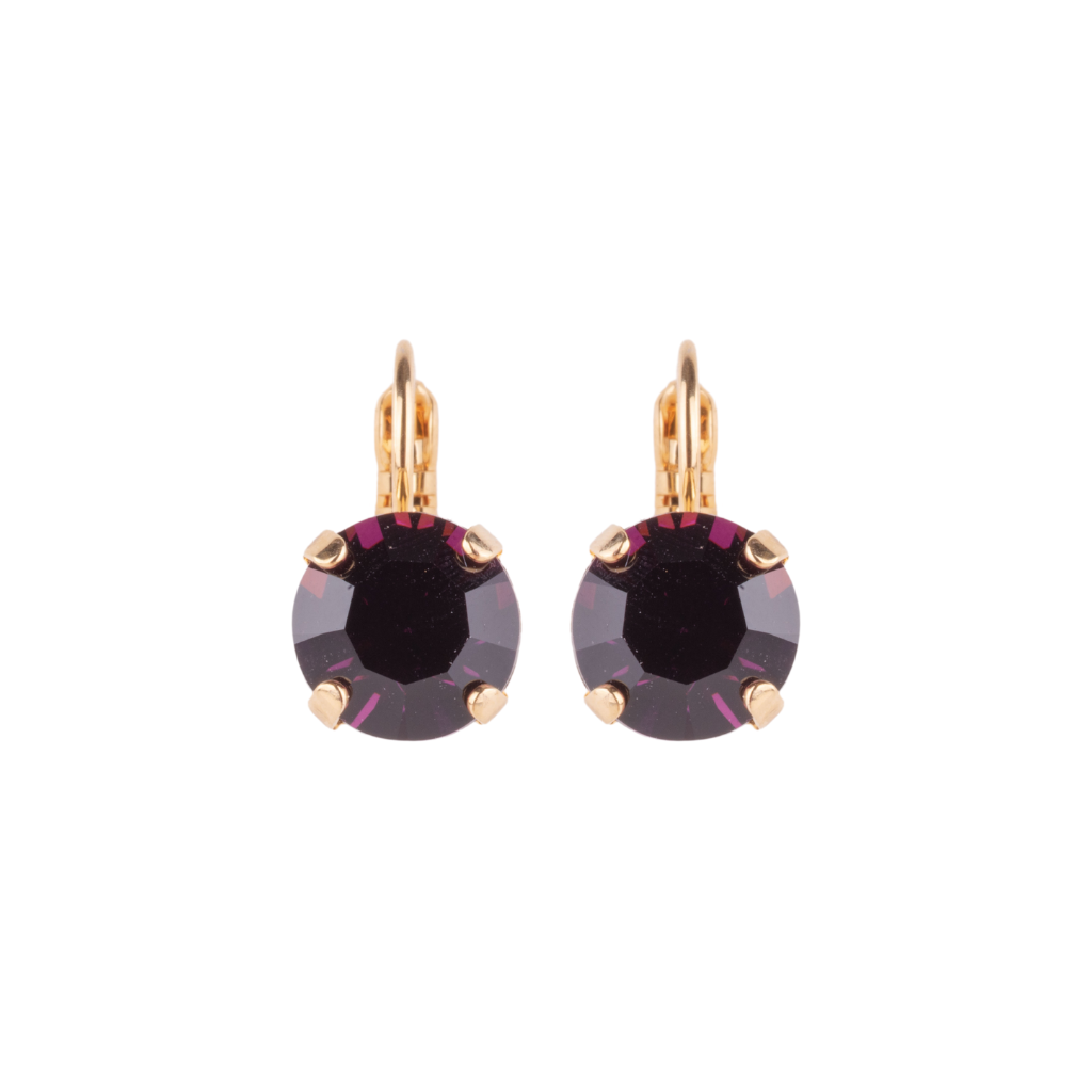 Large Leverback Earrings in "Amethyst" - Yellow Gold