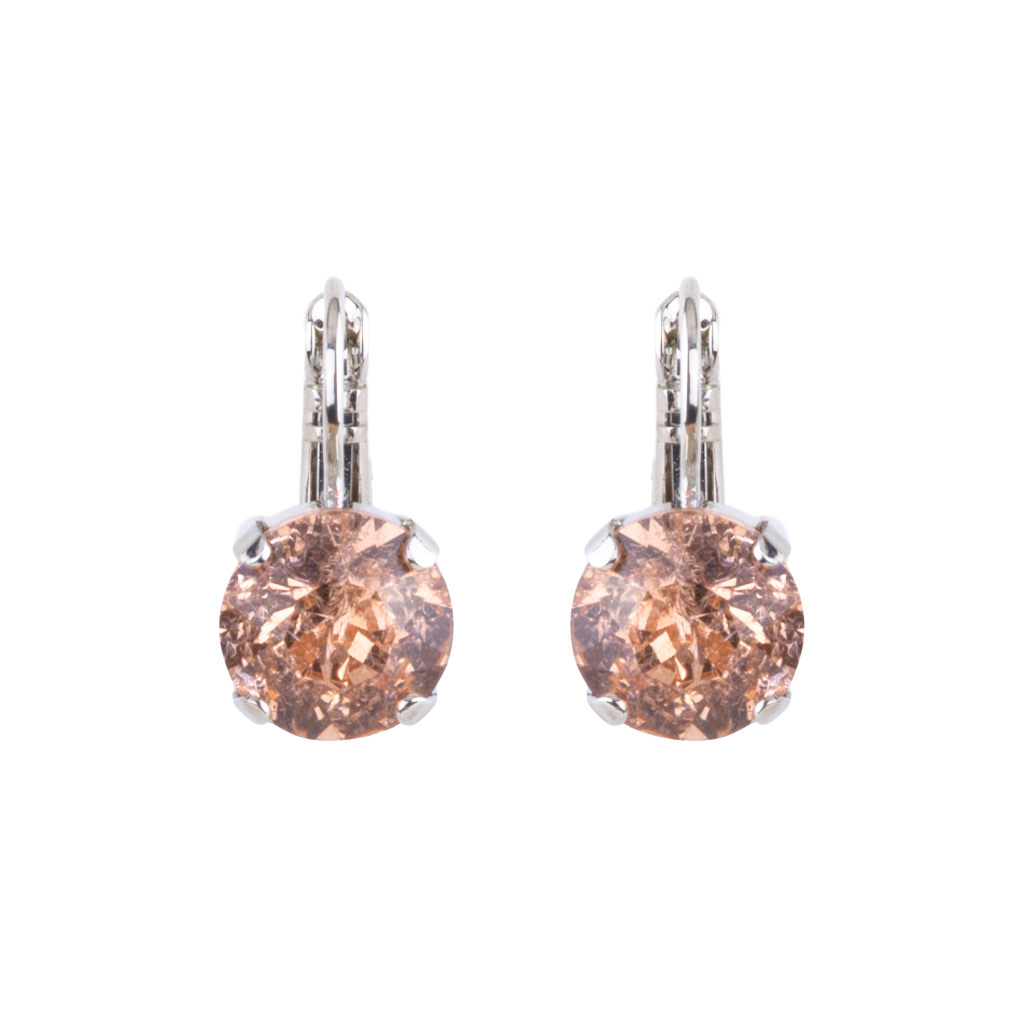 Large Leverback Earrings in "Light Peach ICE" - Rhodium