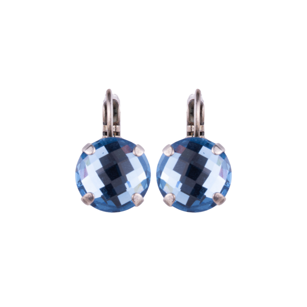 Large Round Leverback Earrings in "Checkerboard Denim" - Antique Silver