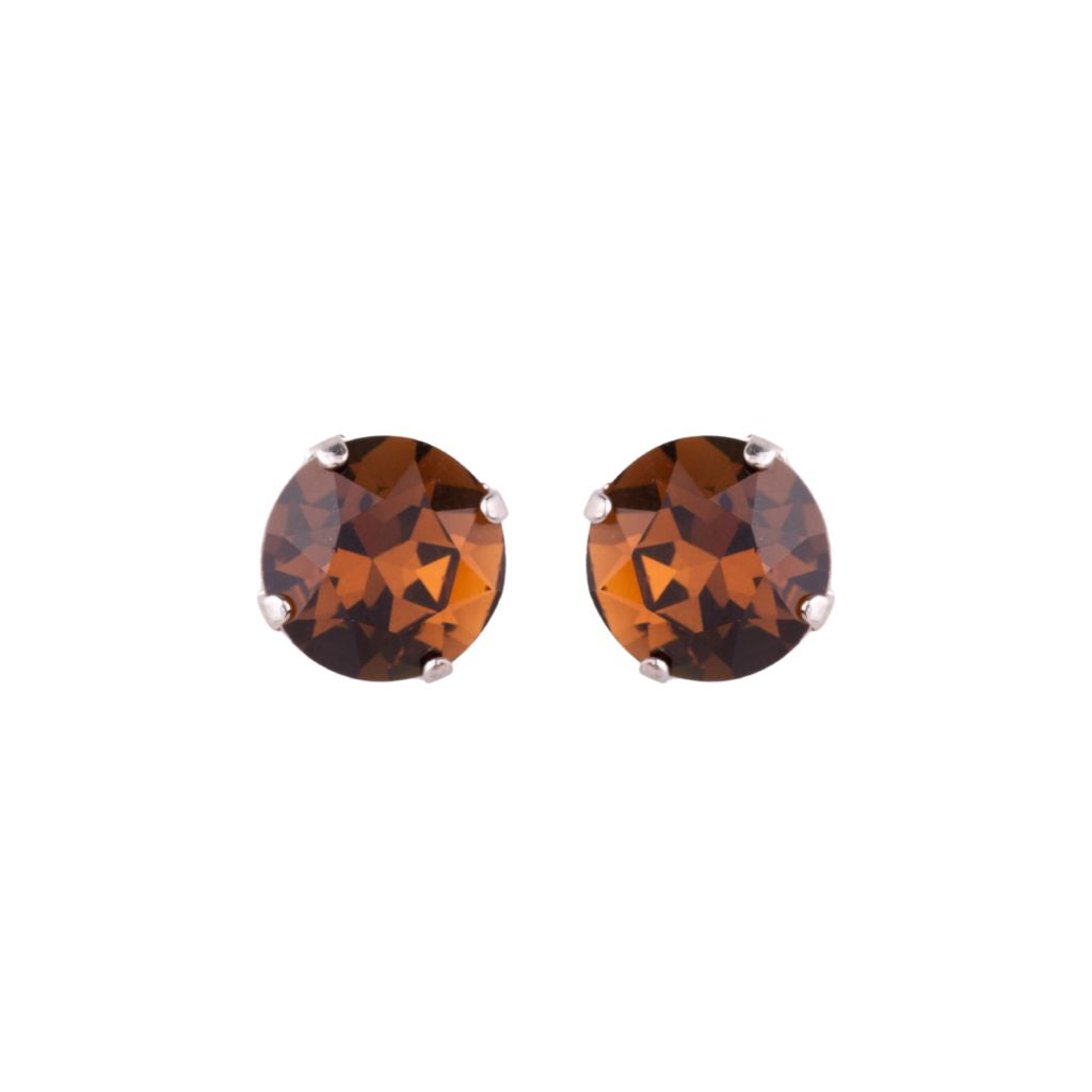 Large Everyday Round Earrings "Smoky Topaz" - Rhodium
