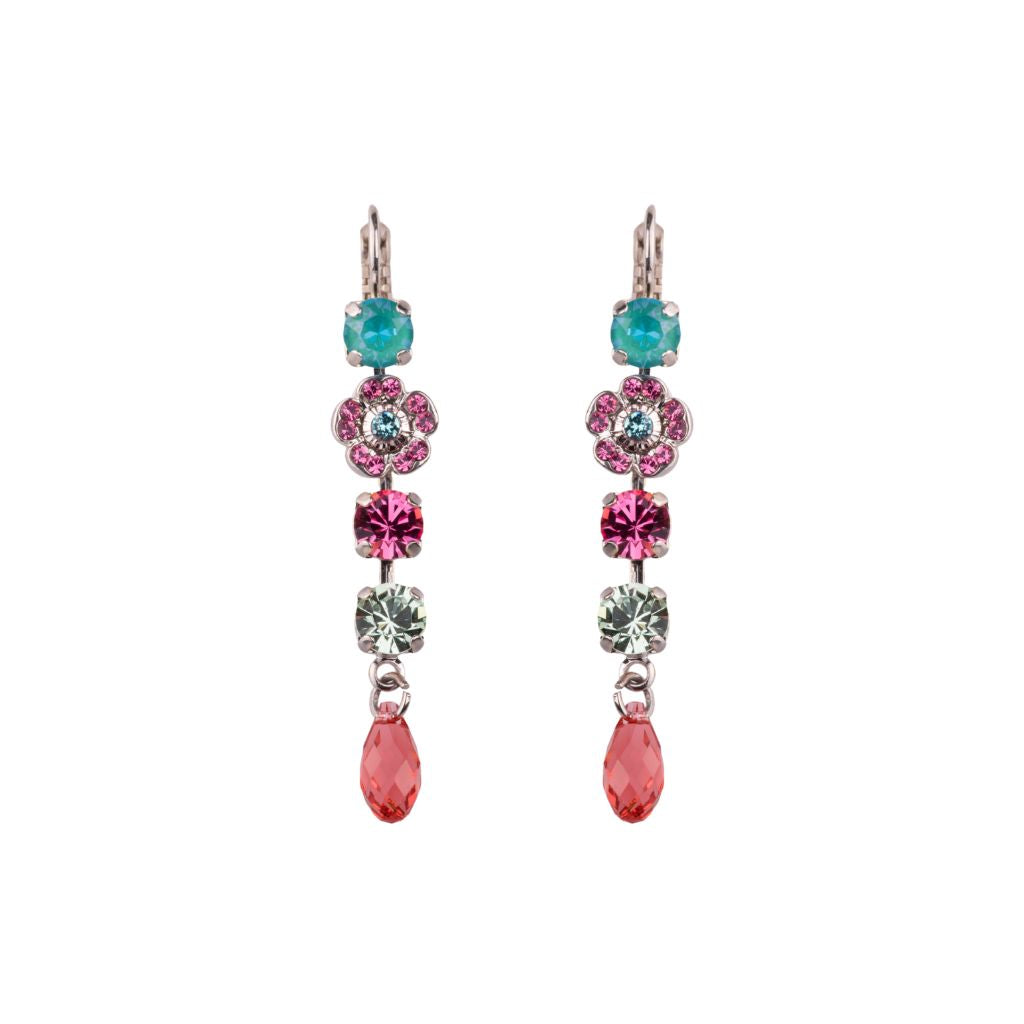 Petite Dangle Cosmos Earrings "Coral Cove" - Rhodium