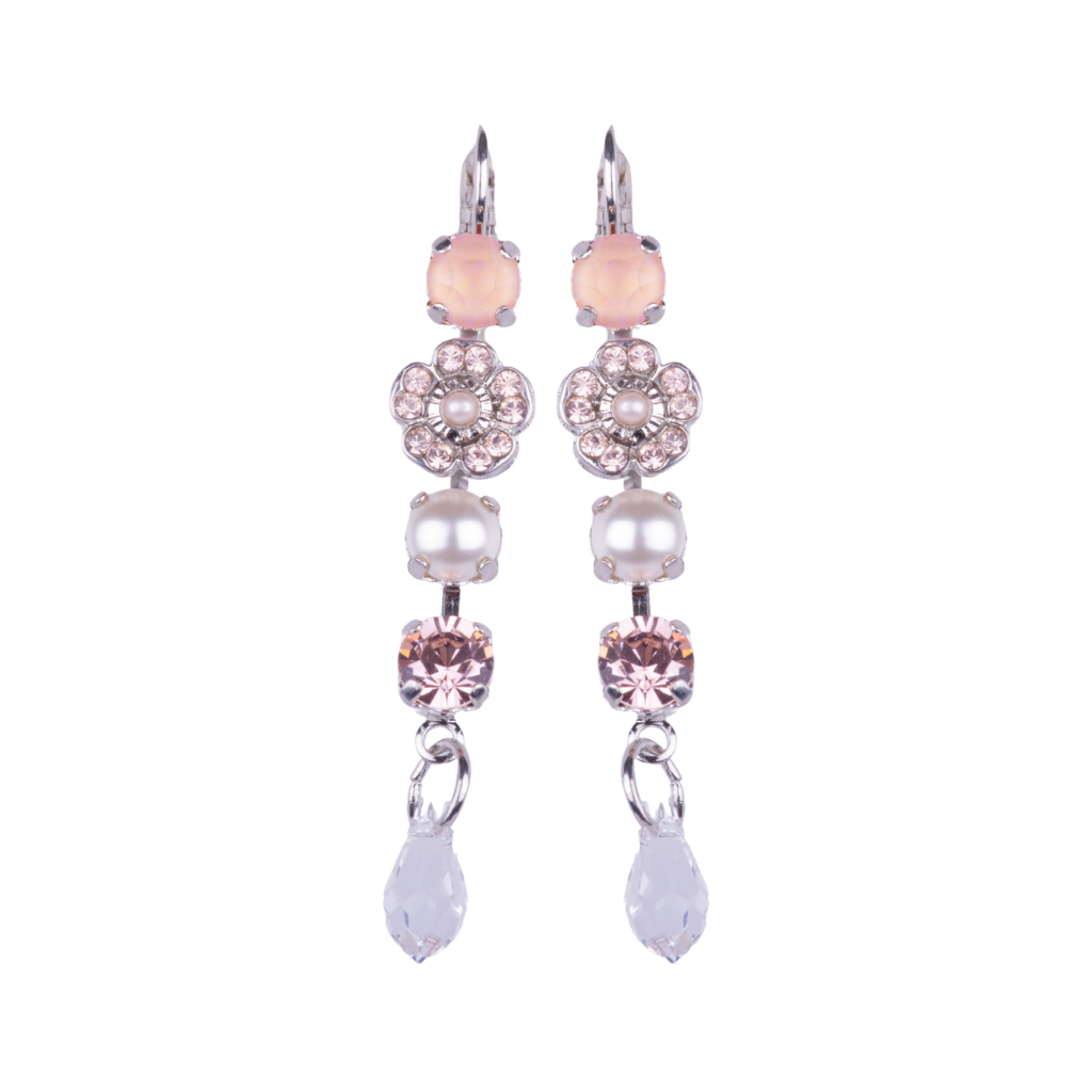 Small Dangle Cosmos Earrings "Pearl Compact" - Rhodium