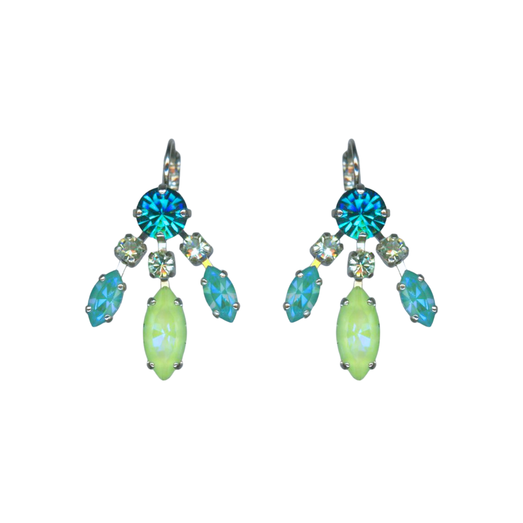 Marquise and Round Dangle Leverback Earrings in "Ivy Villa" - Rhodium