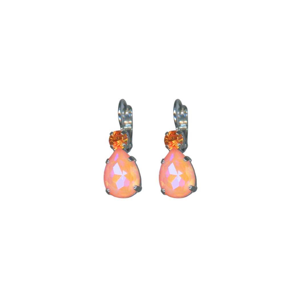 Single stone and Pear Leverback Earrings in "Pumpkin Spice" - Rhodium