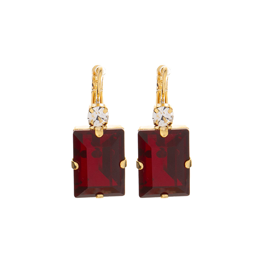Extra Luxurious Baguette Earring in "Clear and Ruby" - Yellow Gold