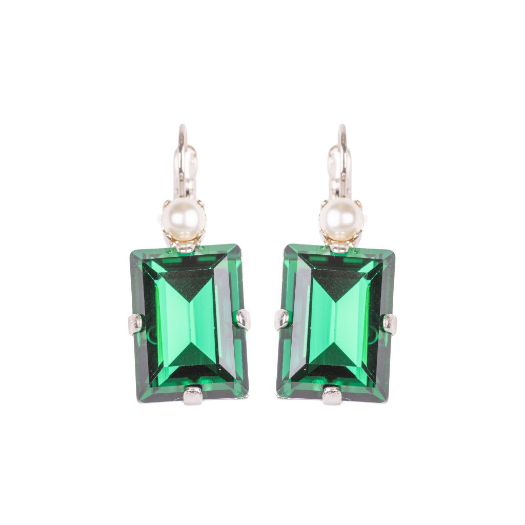 Extra Luxurious Baguette Earring in "Pearl and Emerald" - Rhodium