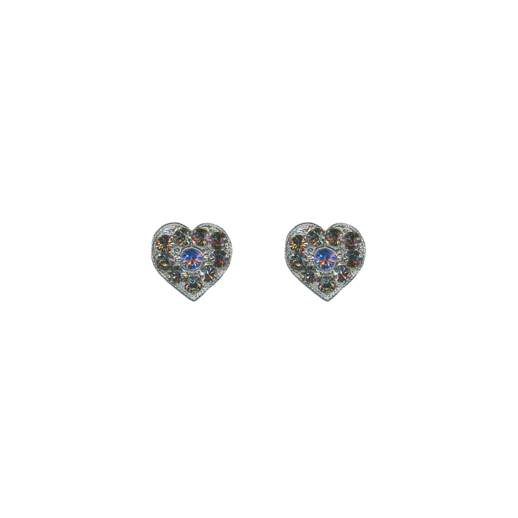 Petite Heart Post Earrings in "Morning Mist" - Rhodium