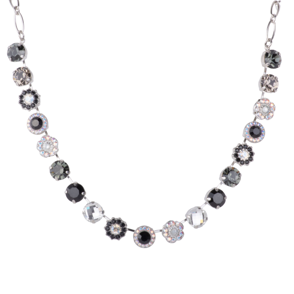 Large Rosette Necklace in "Obsidian Shores" - Rhodium