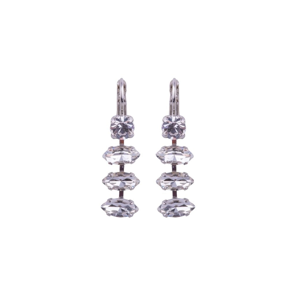 Three Drop Marquise Leverback Earrings in "Clear" - Rhodium