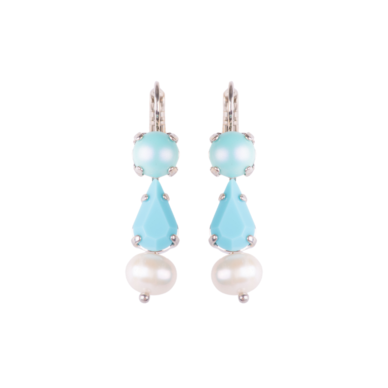 Mixed Shape Earrings in "Turquoise and Pearls" - Rhodium