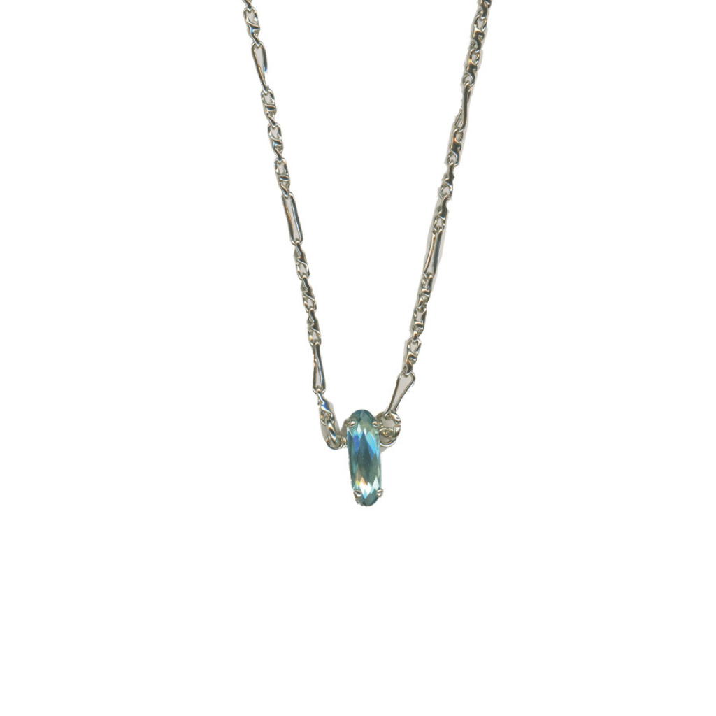 Long Oval Single Pendant  in "Aquamarine" - Yellow Gold