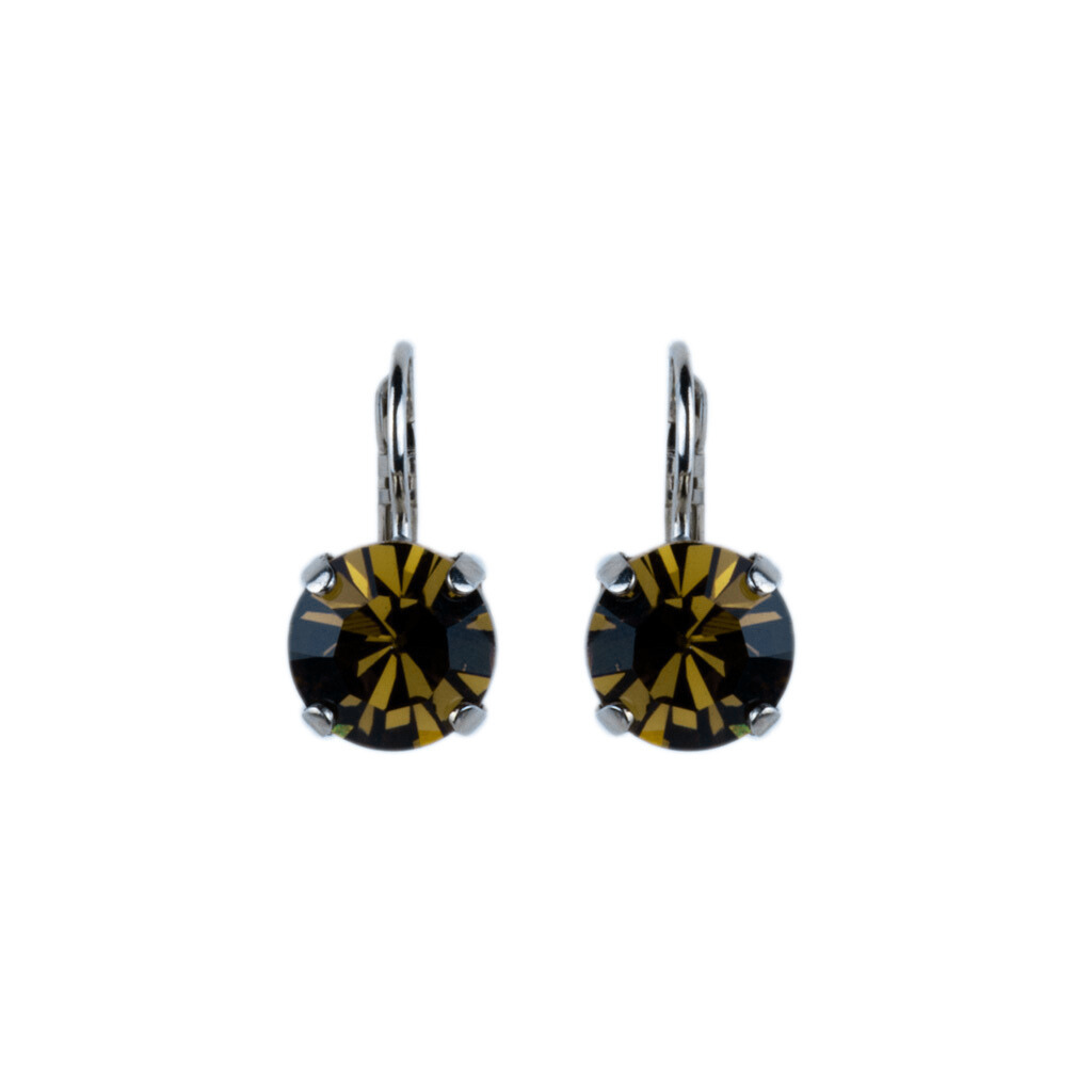 Large Leverback Earrings in "Smoky Quartz" - Antique Silver