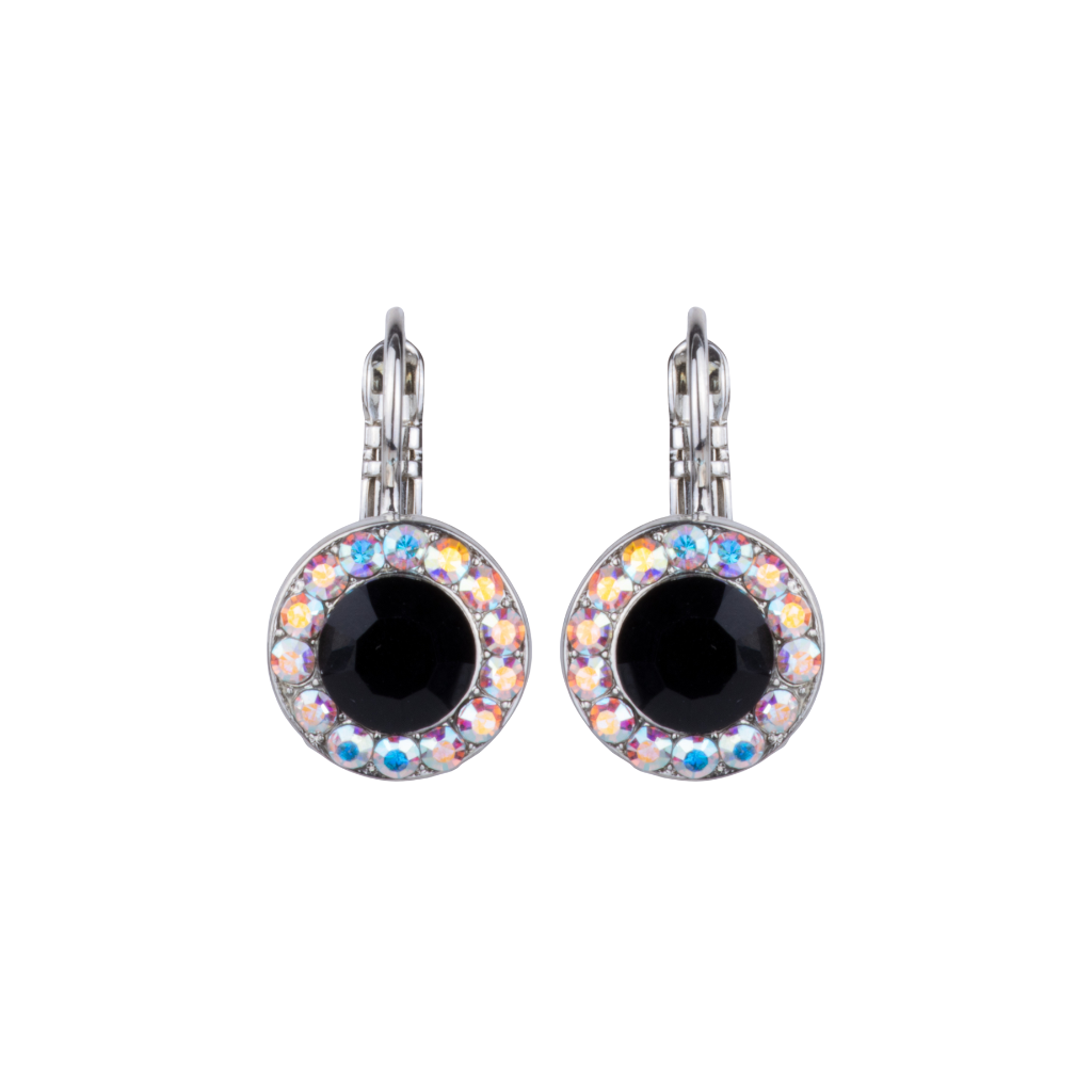 Large Halo Leverback Earrings in "Obsidian Shores" - Rhodium